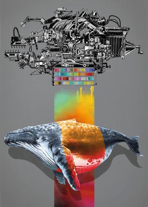 Wal, Farben, Farbspektrum, technische Formen, grauer Hintergrund,